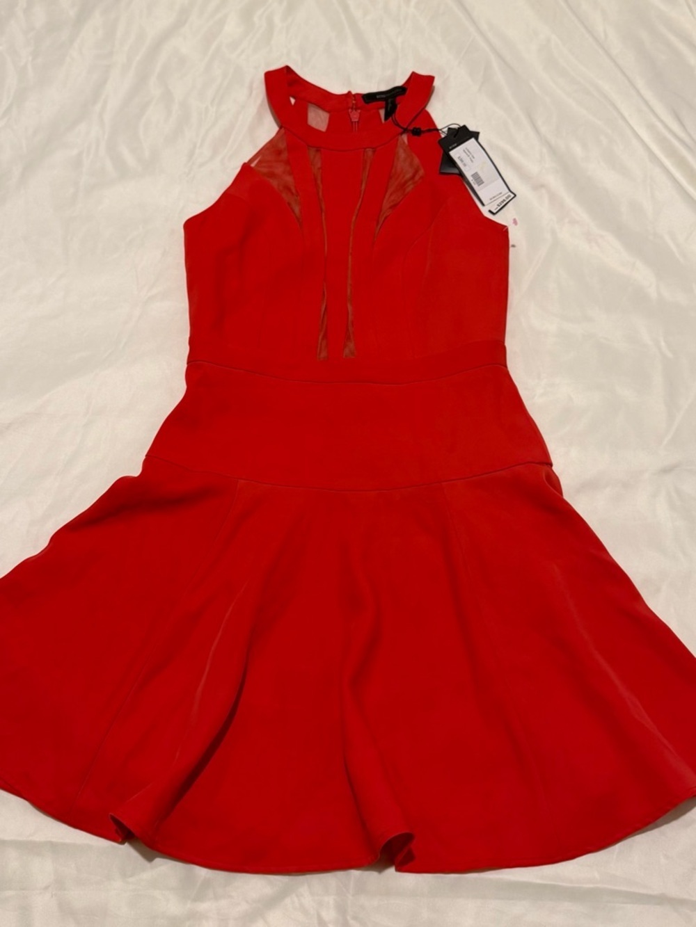 BCBGMaxAzria Red Mesh-Panel Halter Skater Dress,NWT - Picture 3 of 16